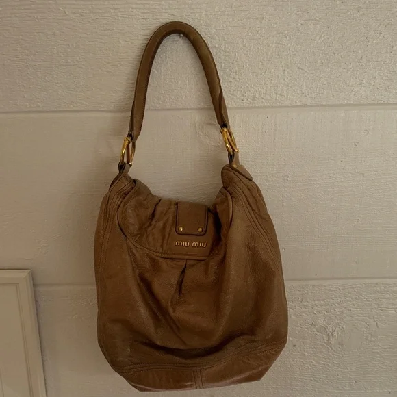 Miu Miu Tan Shoulder Bag with Gold Accents - Picture 4 of 5
